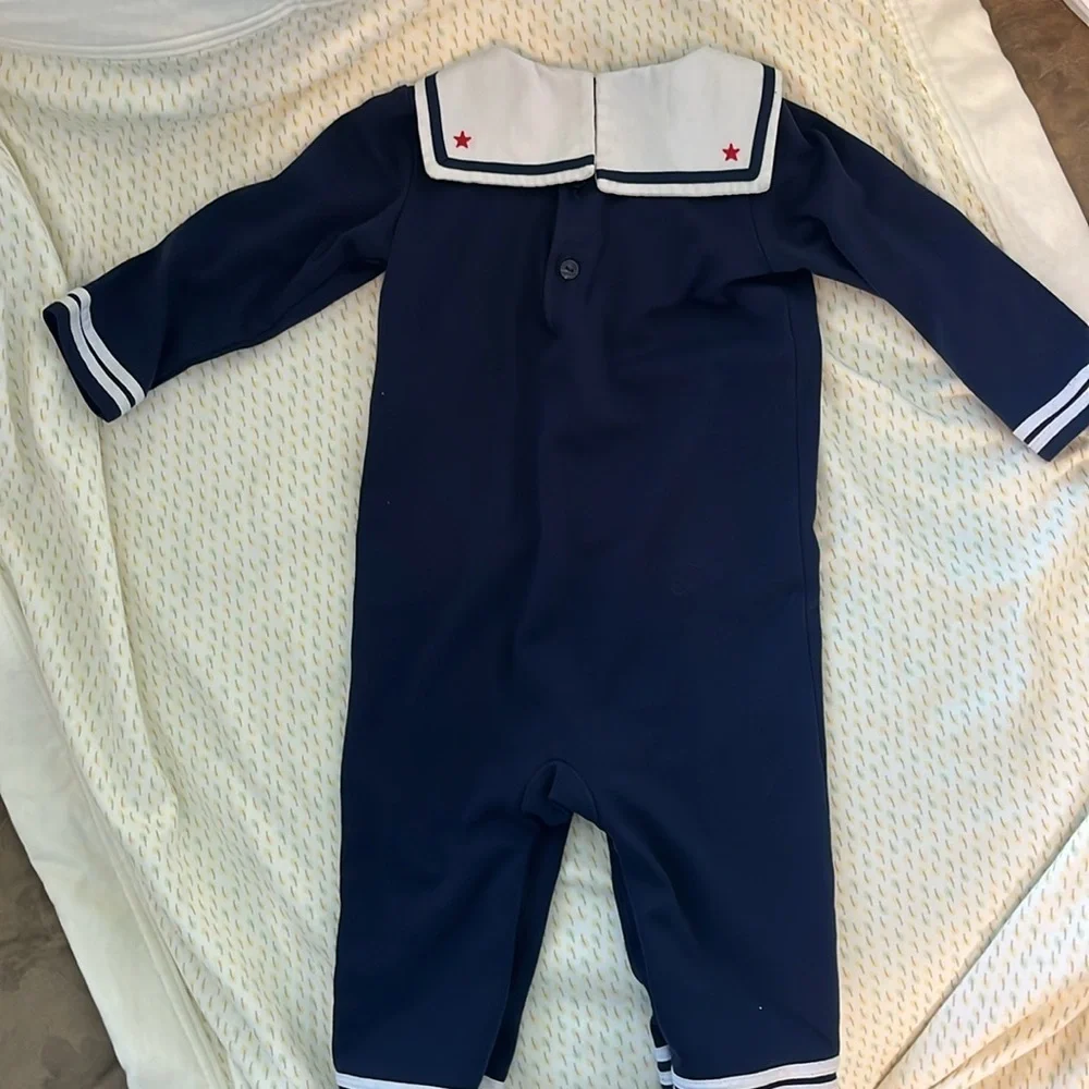 Vintage Ralph Lauren One Piece Nautical Onesie Bow Tie Embroidered RL Logo 9 mos